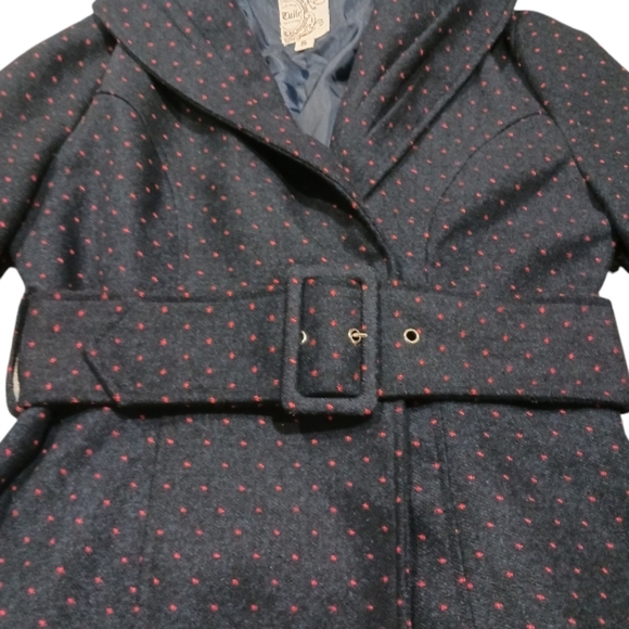 Belted Cropped Polka Dot Pea Coat Navy Red - Picture 5 of 12